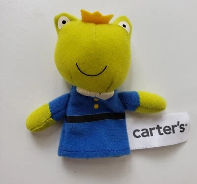 Carters 4"  Frog Prince King Crown Plush Finger Puppet  Green Blue Animal - Image 1 of 3