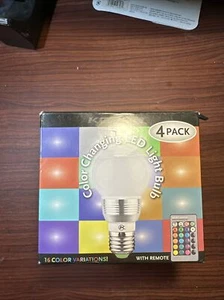 KOBRA COLOR CHANGING LED 4 LIGHT BULBS w/ 2 REMOTES 3W E26/E27 16 COLORS P-022 - Picture 1 of 5