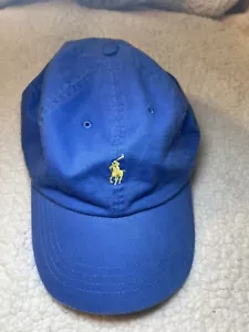 Neu Vintage Polo Sport Ralph Lauren mittelblau/gelb Hut Lederriemen hinten - Bild 1 von 6