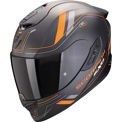 Motorrad Helm XL - Scorpion EXO-1400 EVO 2 II Carbon Air Mirage sw-orange matt