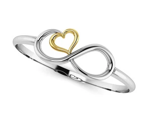 NEW 14k TWO-TONE INFINITY HEART UNITY BANGLE BRACELET CUFF JEWELRY - Picture 1 of 1