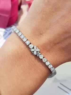 9Ct Round Lab Created Diamond Women's Tennis Bracelet 14k White Gold Plated 7"in - Image 1 of 4