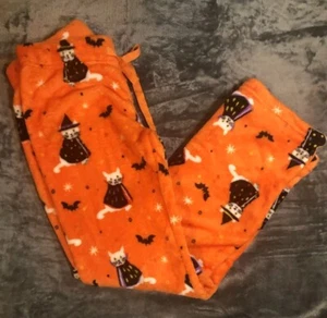 Daydream Halloween Plush Pajama Pant NWOT Orange Cats Bats Witchy Comfort Cozy S - Picture 1 of 14