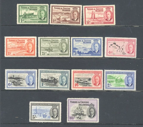 Turks & Caicos  1950 Set of 13  Fine LMM SG221/233  Cat £85 Cover