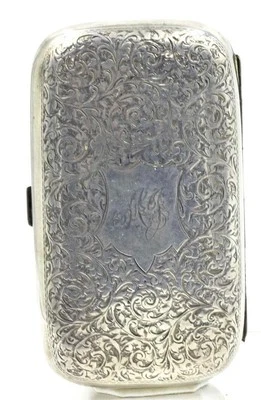 Estuche de cigarrillos de plata esterlina Inglaterra grabado vintage con sello de fecha 1927 Foto 1 de 4