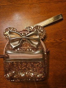 Disney Parks Loungefly Minnie Mouse Rose Gold Sequin Wristlet / Belt Bag /purse - Picture 1 of 7