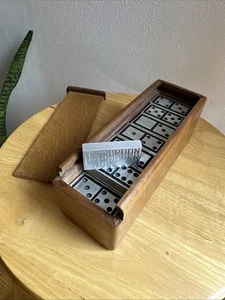 Metal Dominoes In Wood Box Black And Silver With Gordon Cooper Vo-tech Logo - Picture 1 of 10