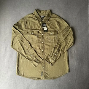 True Religion Kalamata Herren Woven Long Sleeve Pearl Snap Shirt Grün Medium NEU - Bild 1 von 5
