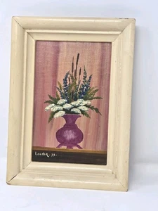 Bodegón Locher 1973 con flores en florero pintura al óleo en marco blanco - Imagen 1 de 8