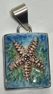 Ciondolo vintage argento sterling 925 per collana stelle marine ceramica spiaggia gioielli - Foto 1 di 6