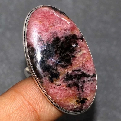 Anillo hecho a mano de rodonita enchapado en plata 925 EE. UU. 6,5 joyería de San Valentín GW Foto 1 de 3