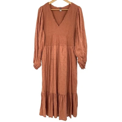 Old Navy XL Terracotta Rust Eyelet Smocked Long Sleeve Midi Maxi Dress Cottage - Image 1 of 4