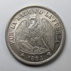 Chile 1884 1 peso .900 plata fina .7234 oz - Imagen 1 de 3