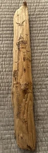 Vintage signiertes Scrimshaw geschnitztes Treibholz von A. Lowther nautischer Leuchtturm Kunst - Bild 1 von 15