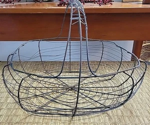 Vtg primitive Metal Wire Gathering Harvest Basket Handle Rustic Farmhouse SEE - Picture 1 of 21