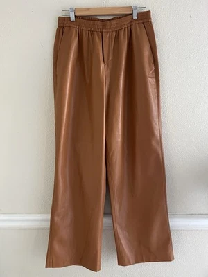 Elie Tahari Vegan Leather Wide Leg Camel Pants Size Medium Neutral Quiet Office - Image 1 of 4