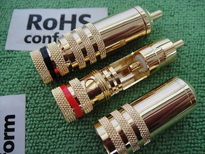 1xGold RCA Auto AUX AMP Audio CD Cavo Blocco a Vite Senza Saldatura CONNETTORE SPINA, 73A - Foto 1 di 3