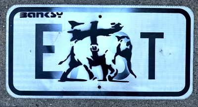 Banksy Original Graffiti Street Sign Painting Street Art Dismaland Traffic RARE - Image 1 of 4