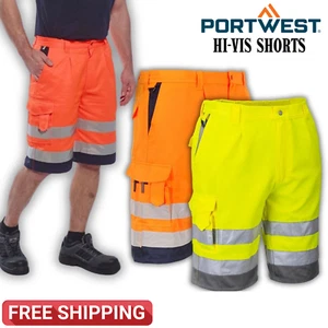 Portwest Hi Vis Contrast Shorts Water Resistant Summer Casual Shorts Half Pants - Picture 1 of 11