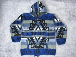 Tejidos Ruminahui Blue Aztec Print  Mens S Tribal Knitted Jacket Hooded Llama - Picture 1 of 13