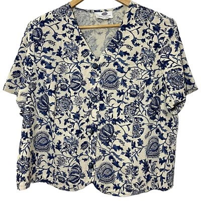 Camisa Moderna Mujer Pequeña Vintage Mujer Abotonada Floral Rayón Lino Talla 22/24 Foto 1 de 4