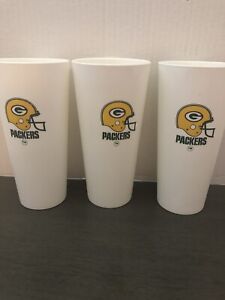 Vintage Green Bay Packers Set Of 3 Hard Plastic Cups