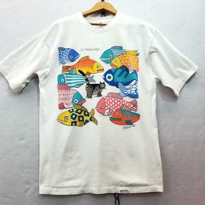 KLIBAN CAT Double Sided T-Shirt Vintage Crazy Shirt Hawaii Men's XL So Many Fish - Image 1 of 4