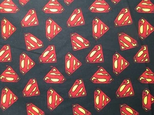 Super Man Superman Super Heroes Comics Shields Black Cotton Fabric FQ  - Picture 1 of 5