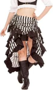 ThePirateDressing Women Steampunk High-Low Cotton Skirt - Black+White - Picture 1 of 1