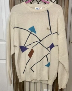 VTG Monte Carlo Pullover Abstract Sweater Mens Sz M (40) Ivory Angora - Picture 1 of 6