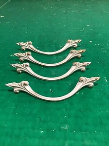 Lot 4 Vintage Brass White French Provincial Leaf Drawer Pull Handles vine pulls - Picture 1 of 10