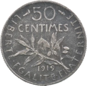 SILVER Roughly the Size of a Dime 1919 France 50 Centimes World Silver Coin *098 - Picture 1 of 3