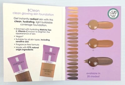 Sephora Collection SClean Glowing Skin Foundation 3 Shade Sample Card Set - Image 1 of 4