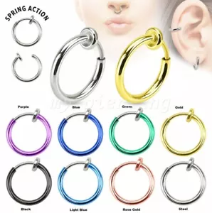 COPPIA 14G Orecchini Anello Setto Anello Chirurgico Non Piercing Falsi Clip-On Cerchio Naso - Foto 1 di 3
