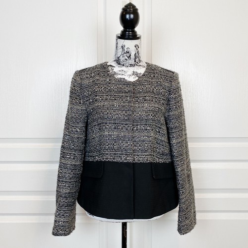 Giacca blazer Tory Burch Jane tweed boucle grigio taglia 12 $695