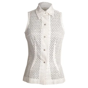 Todd Oldham top vintage invernale bianco occhiello senza maniche 4 - Foto 1 di 9