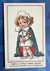 Postal de cómic militar Fred Spurgin Primera Guerra Mundial enfermera de la Cruz Roja de 1915 Little Thing Help - Imagen 1 de 2