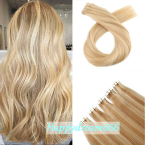 Seamless Tape In Hair Extensions Remy Pu Skin Weft Brazilian Hair Full Head 100g