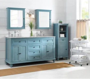 Aufputz Holz Medizinschrank + Spiegel Küste Toilette Bad Aufbewahrung - Bild 1 von 2