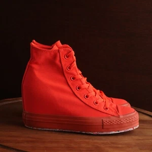 Sneakers Converse WMS TG 8 rosso fluo/arancione zeppa nascosta scarpe plateau alte - Foto 1 di 15