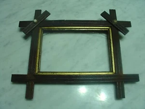 Antique Adirondack Wood Picture Frame Gold Tone Inner Trim White Bead Sm-Med Sz - Picture 1 of 7