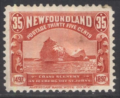 NEWFOUNDLAND 73 35c RED 1897 CABOT ISSUE ICEBURG OFF ST JOHNS MPH (#27) CV$160 - Image 1 of 2
