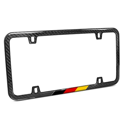 Real Black Carbon Fiber German Flag in Sports Stripe Slim License Plate Frame - Image 1 of 4