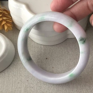 58mm Icy Jadeite Jade Light Lavender Green Float Flowers Bangle - Picture 1 of 12