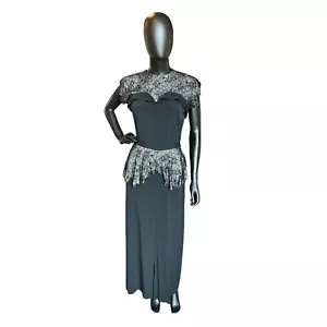 Vintage 40s Black Rayon/Lace Formal Gown - Picture 1 of 6
