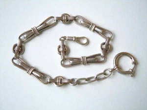 Antico Catena per Orologi Di Vera Argento Con Simbolo Marchi 29,4 G / 32,5 CM - Picture 1 of 7