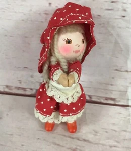 Vintage Clip Hugger Grabber Little Red Ridding Hood Girl Doll Painted Wood Face - Picture 1 of 12