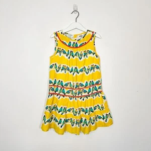 Mini Boden Colorful Sleeveless Collared Parrot Dress Sz 7-8 100% Cotton - Picture 1 of 8