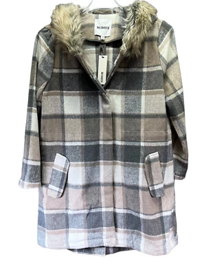 BB DAKOTA Women's You Oughta Know Plaid Coat Hood Faux Fur Trim Size M - Image 1 of 4