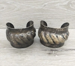 Vtg Antique Arts & Crafts Set Of 2 Sterling Silver Wide Cuff Bracelet FX - Picture 1 of 8